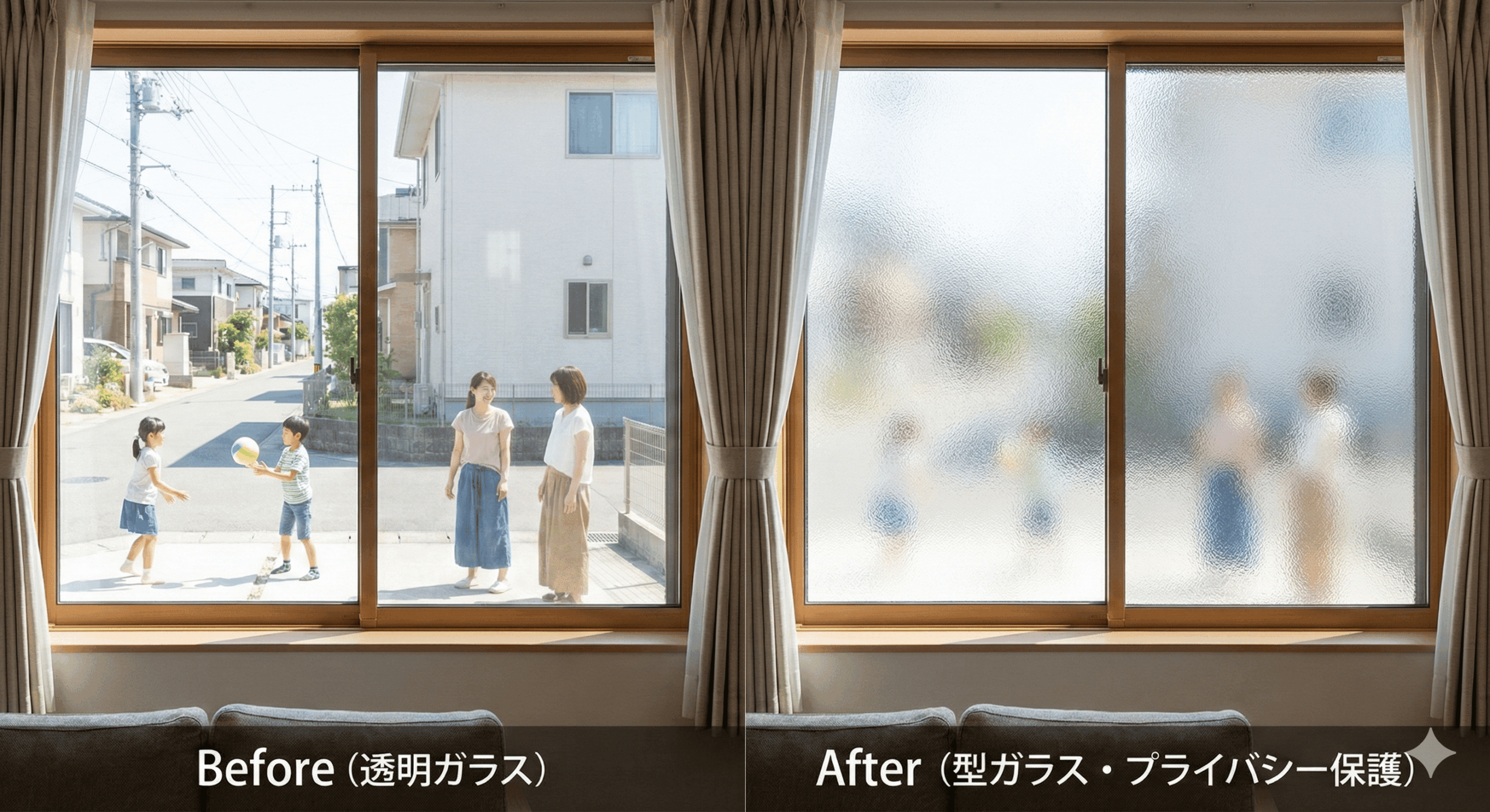 型ガラス・すりガラスで目線も遮断